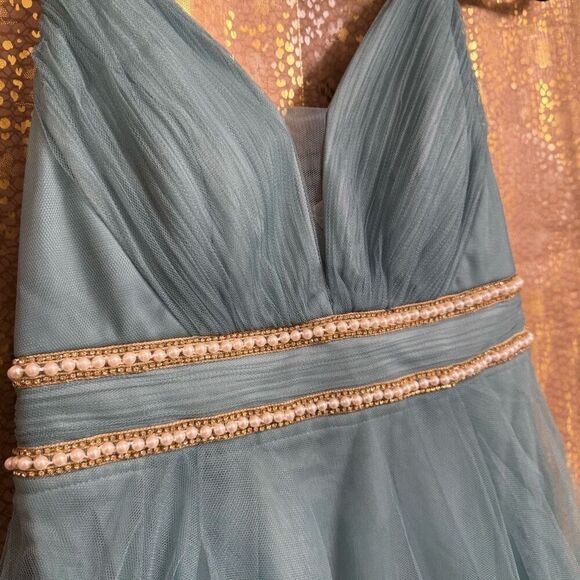 Ever Pretty Dusty Teal Tulle Mesh High Low Pearl Special Occasion Dress Size 6/M - Picture 5 of 14
